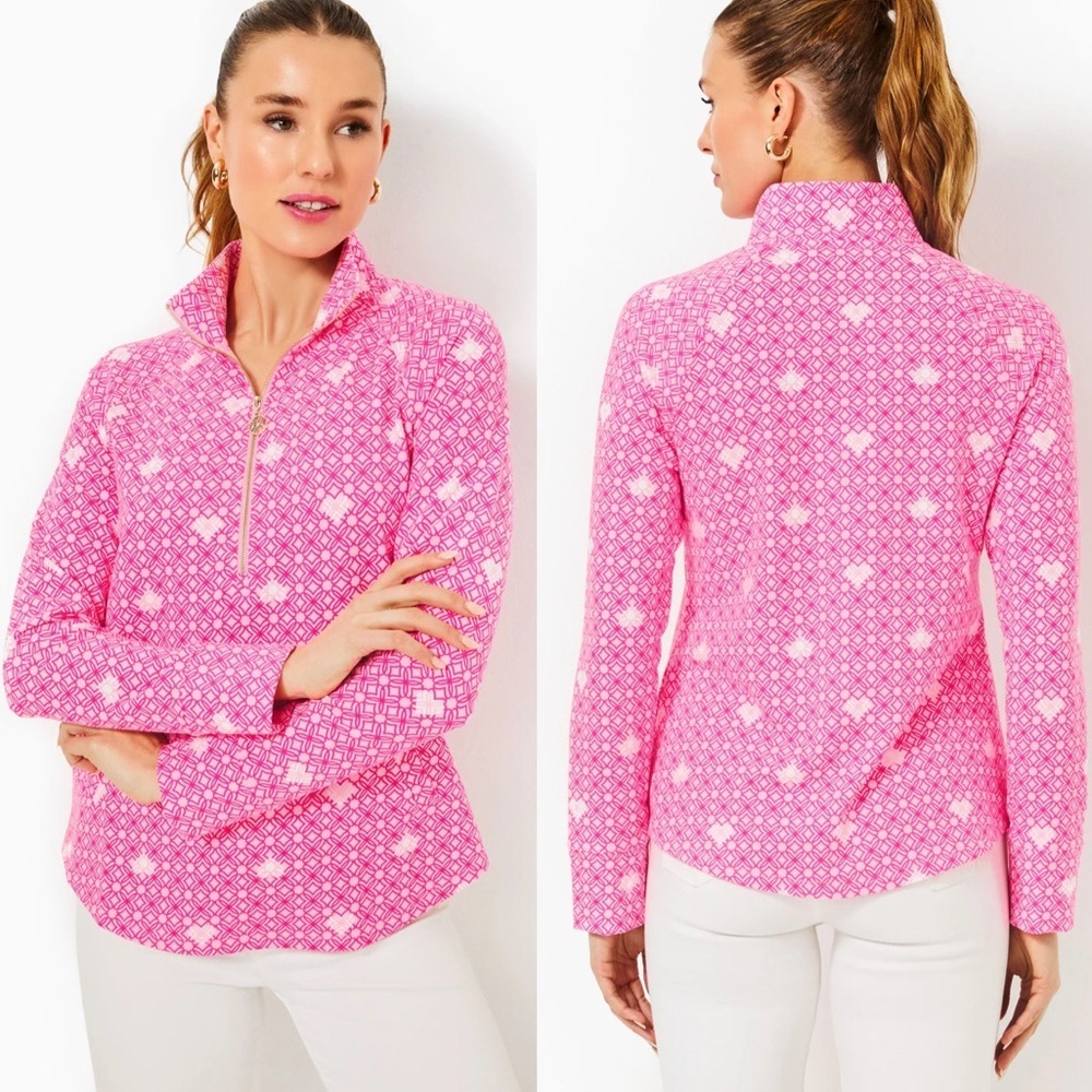 LILLY PULITZER Upf 50+ Skipper Popover in Passionfruit Pink Fluttering Hearts XL